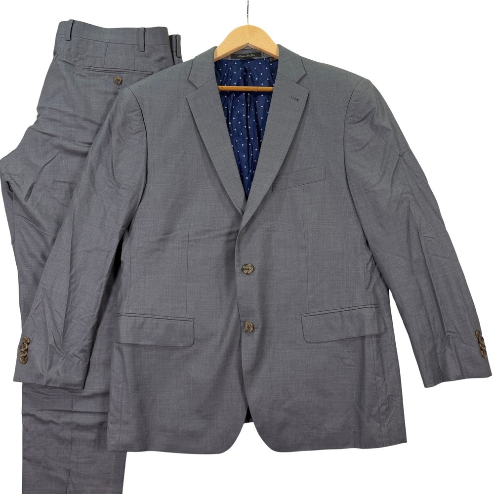 Indochino Bespoke Mens 44S Slim Short Wool 2 Piece Suit Gray Blazer 38x28 Pants